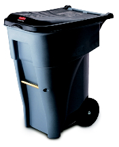 CAN TRASH PLASTIC 65GAL WASTE ROLLOUT GRAY - Trash Cans: Plastic